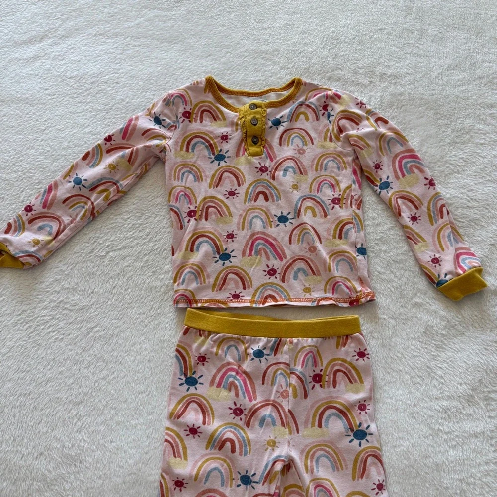 Kids Rainbow Sun Cloud‎ Pajamas Long Sleeve Henley Top Pants Set
